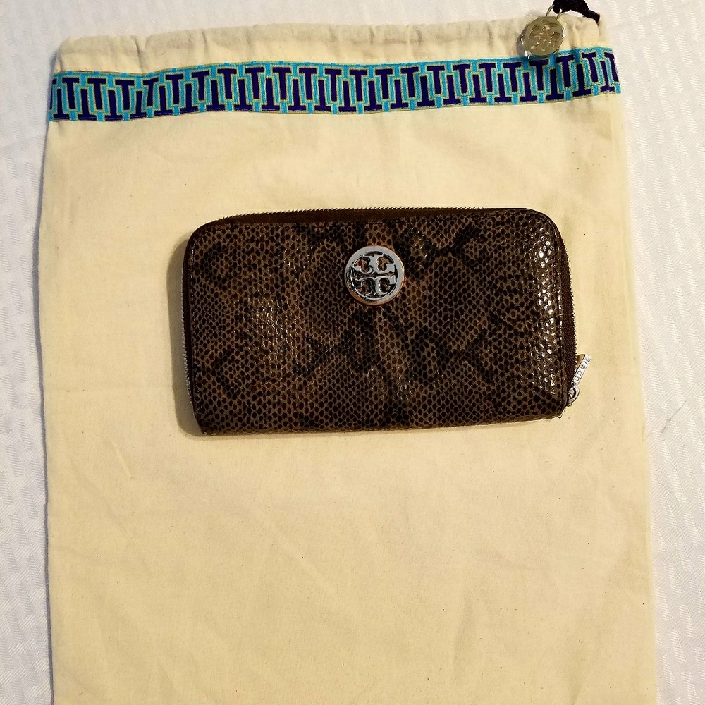 Tory Burch Embossed Leather Snake Skin Wallet
